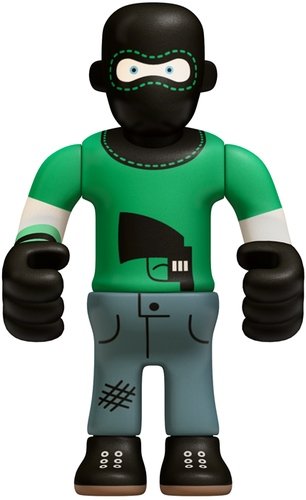 Bulgr figure by Eboy, produced by Kidrobot. Front view.