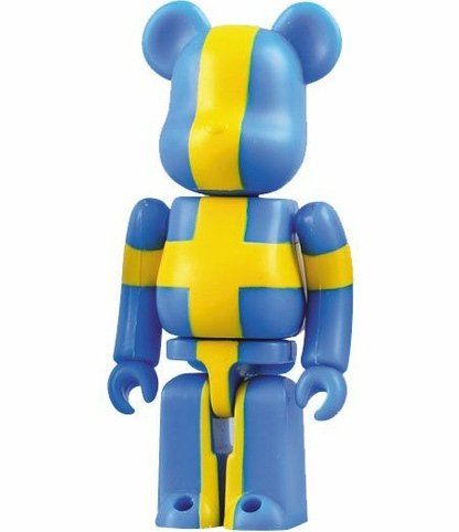 Sweden - Flag Be@rbrick Series 16 figure, produced by Medicom Toy. Front view.