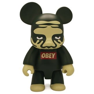 Stealth Bomber Bear figure by Shepard Fairey, produced by Toy2R. Front view.