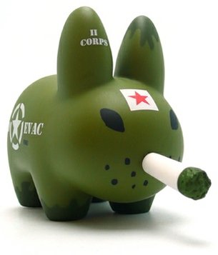 Corpsman Labbit figure by Frank Kozik, produced by Kidrobot. Front view.