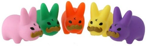 Mini Stache Labbit PRIDE 5-Pack figure by Frank Kozik, produced by Kidrobot. Front view.