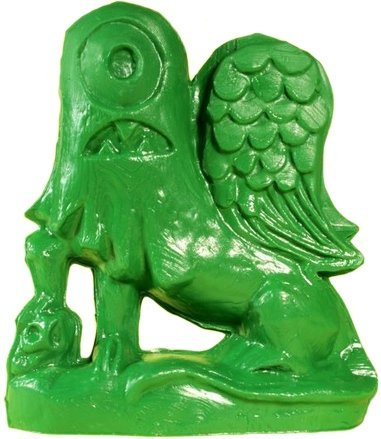 Roto-a-Matic Helper Dragon - Army Man Green, December 2012 Color of the Month figure by Tim Biskup, produced by Squibbles Ink + Rotofugi. Front view.