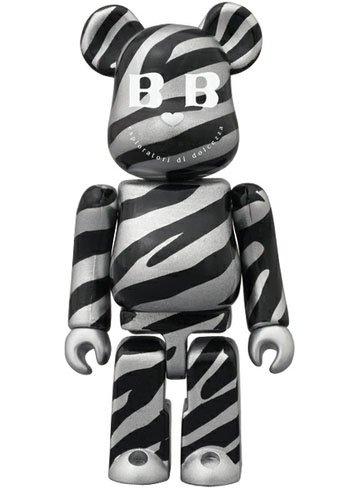 BABBI ♥ Be@rbrick 100% - Zebra Argento  figure by Babbi, produced by Medicom Toy. Front view.