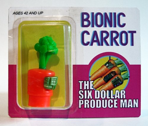 Bionic Carrot figure by Sucklord, produced by Suckadelic. Front view.