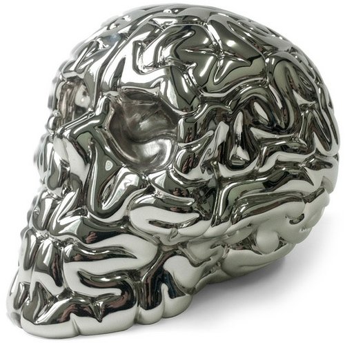 Skull Brain - CHROME: Nickel plated figure by Emilio Garcia, produced by Secret Lapo Laboratories. Front view.