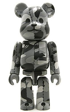 Bape Play Be@rbrick S2 - Grey Camo figure by Bape, produced by Medicom Toy. Front view.