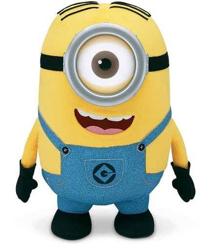 Minion Stuart Jumbo Plush figure, produced by Thinkway Toys. Front view.