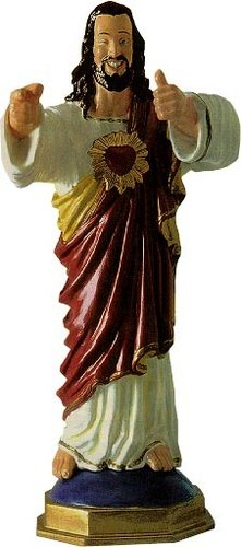 Buddy Christ Dashboard Statue figure by Kevin Smith, produced by Graphitti Designs. Front view.