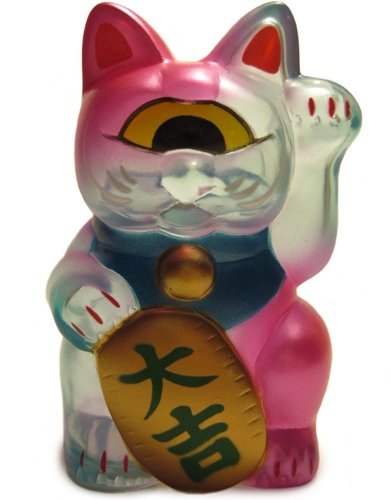 Fortune Cat Baby (フォーチュンキャットベビー) - Clear Baby Blue w/ Metallic Pink Sprays figure by Mori Katsura, produced by Realxhead. Front view.