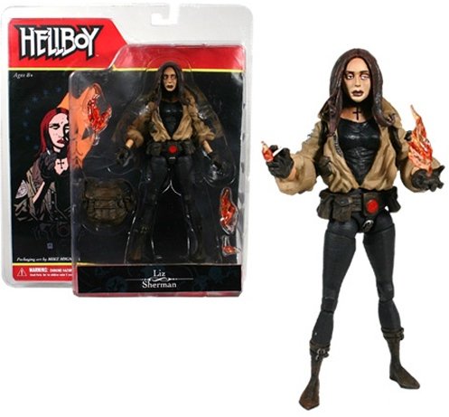 Liz Sherman figure by Mike Mignola, produced by Mezco Toyz. Front view.