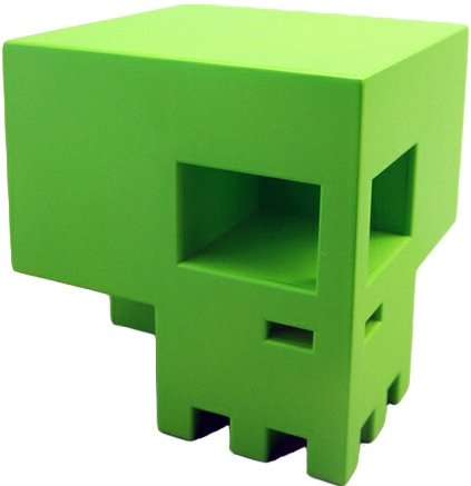 Playge Green Sqube figure by Ferg, produced by Playge. Front view.