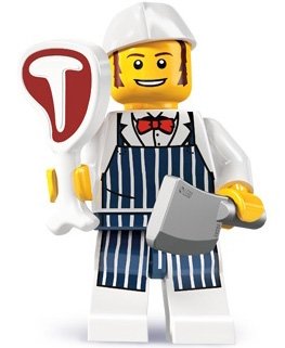 Butcher figure by Lego, produced by Lego. Front view.