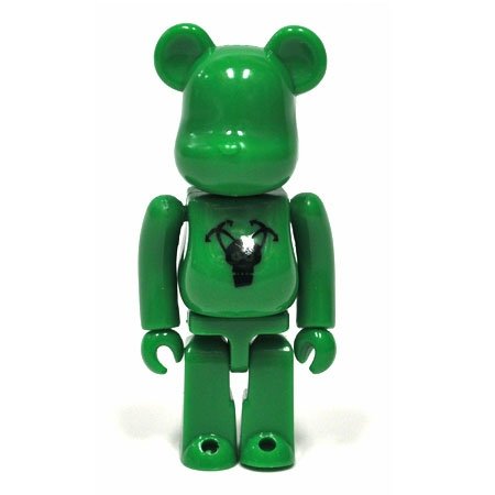 Stussy Destiny Be@rbrick - Green figure by Futura, produced by Medicom Toy. Front view.