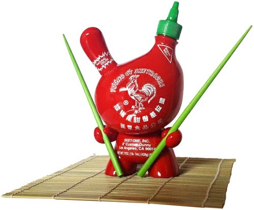 Sketracha Hot Chili Sauce Dunny figure by Sket One. Front view.