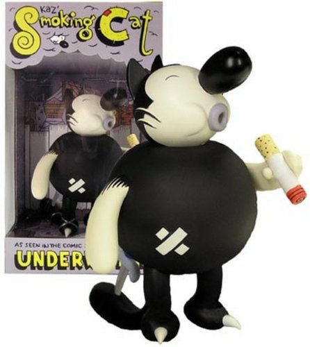 Smoking Cat figure by Kaz, produced by Critterbox. Packaging.