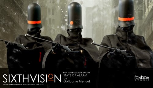 Sixthvision : State of Alarm figure by Guillaume Menuel, produced by Foxbox. Front view.