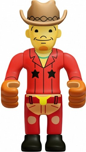 Cowco figure by Eboy, produced by Kidrobot. Front view.