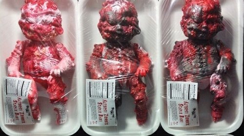 Autopsy Zombie Staple Baby - Expired Meat figure by Jeremi Rimel (Miscreation Toys), produced by Lulubell Toys. Front view.