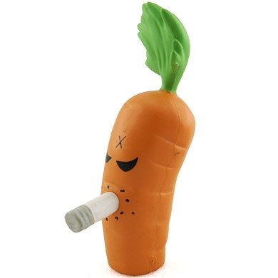 Augustus - Orange figure by Frank Kozik, produced by Kidrobot. Front view.