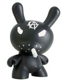 black hate figure by Frank Kozik, produced by Kidrobot. Front view.