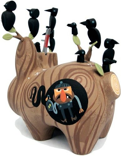 Wood Labbit - The Birds figure by Amanda Visell. Front view.