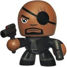 Nick Fury figure by Marvel, produced by Hasbro. Front view.
