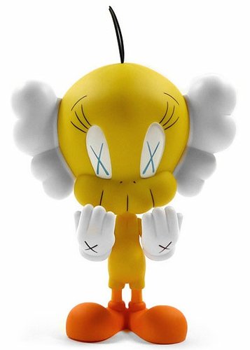 Tweety - Yellow figure by Kaws, produced by Medicom Toy. Front view.