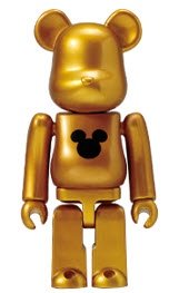 Gold Metallic Be@rbrick figure by Disney, produced by Medicom Toy. Front view.