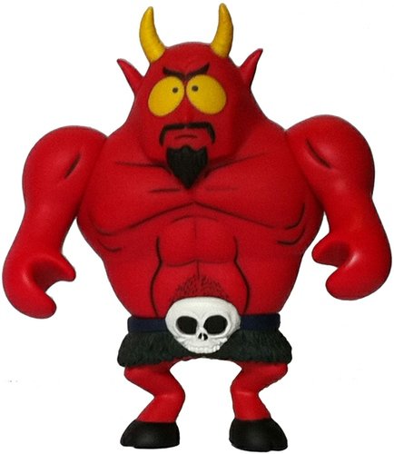 Satan figure by Matt Stone & Trey Parker, produced by Kidrobot. Front view.