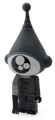 Grey Eyeball Icebot figure by Dalek, produced by Kidrobot. Front view.