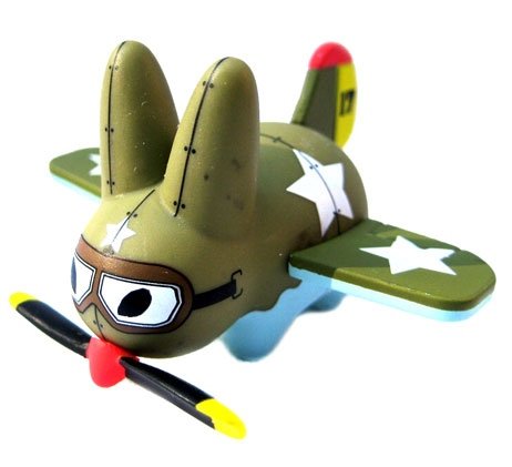 Plane Labbit figure by Frank Kozik, produced by Kidrobot. Front view.