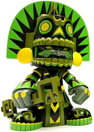Jungle Mictlan - Kidrobot Exclusive  figure by Jesse Hernandez, produced by Kuso Vinyl. Front view.