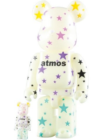 Atmos Be@rbrick 100% & 400% GID Set  figure by Atmos, produced by Medicom Toy. Front view.