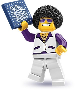 Disco Dude figure by Lego, produced by Lego. Front view.