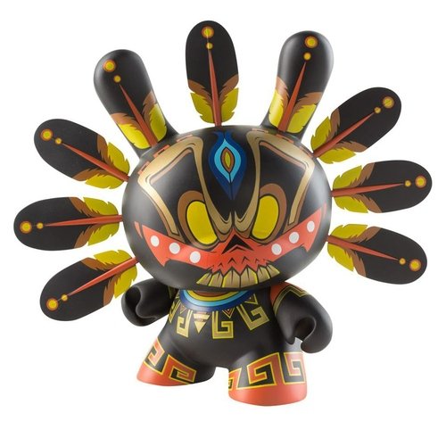 Calavera Azteca Dunny  figure by Jesse Hernandez, produced by Kidrobot. Front view.