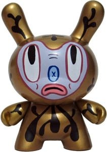 Gary Baseman Gold Dunny figure by Gary Baseman, produced by Kidrobot. Front view.