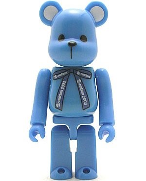 Blue Teddy Be@rbrick 100% figure, produced by Medicom Toy. Front view.