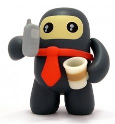 Business Ninja figure by Shawn Smith (Shawnimals), produced by Kidrobot. Front view.
