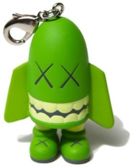 Blitz Keychain - Green figure by Kaws, produced by Medicom Toy. Front view.