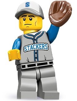 Baseball Fielder figure by Lego, produced by Lego. Front view.