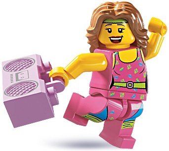 Fitness Instructor figure by Lego, produced by Lego. Front view.