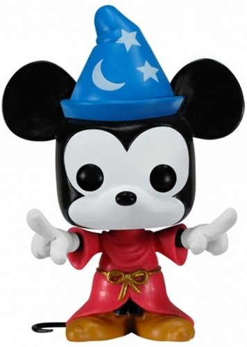 Sorcerer Mickey figure by Disney, produced by Funko. Front view.