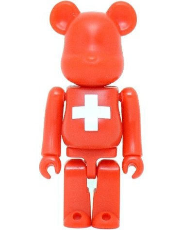 Switzerland - Flag Be@rbrick Series 8 figure, produced by Medicom Toy. Front view.