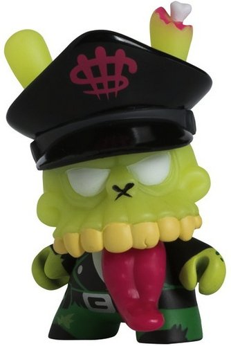 Zombie Biker - GID figure by Jeremy Madl (Mad), produced by Kidrobot. Front view.