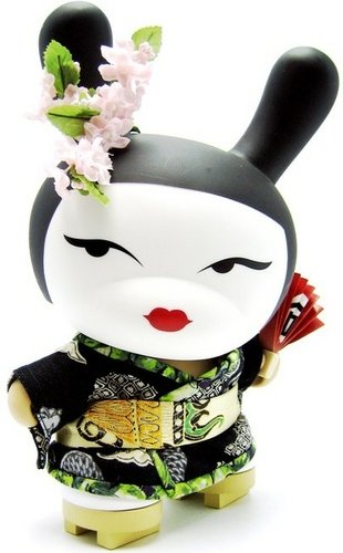 Geisha - Blue figure by Huck Gee, produced by Kidrobot. Front view.