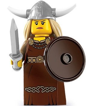 Viking Woman figure by Lego, produced by Lego. Front view.