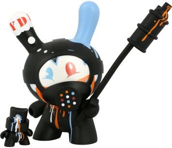 Tag Team Dunny and Fatcap figure by Tristan Eaton, produced by Kidrobot. Front view.