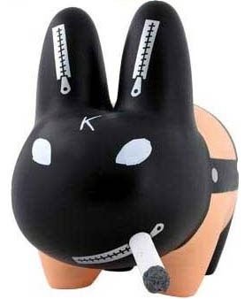 Smorkin Labbit 10 Gimp Black figure by Frank Kozik, produced by Kidrobot. Front view.