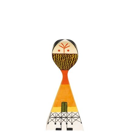 Wooden Doll No.13 figure by Alexander Girard, produced by Vitra Design Museum. Front view.