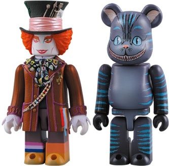 Mad Hatter Kubrick & Cheshire Cat Be@rbrick 100% Set figure by Disney, produced by Medicom Toy. Front view.